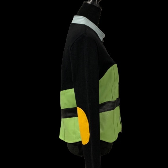 ONE GIRL WHO Multicolor Chevron Leather Patch & Knit Zip Jacket Shacket Sweater - Picture 2 of 12